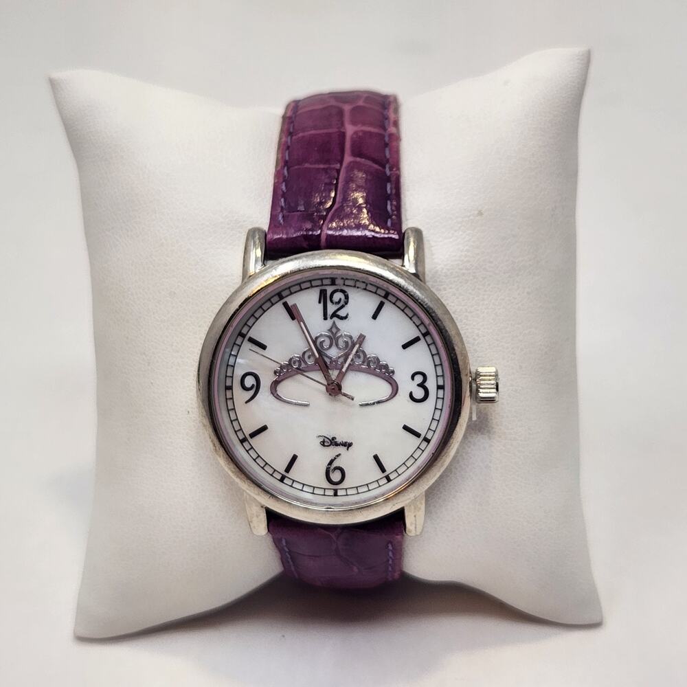 Disney Parks Cinderella Theme Crown Ladies Watch Purple Crock Embossed Leather
